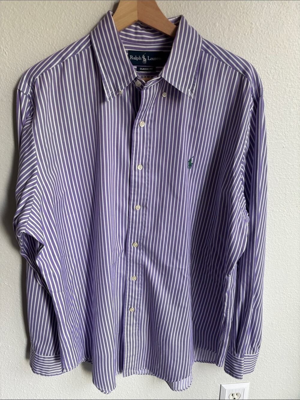RALPH LAUREN Shirt Vintage Classic Fit Striped Purple White Button Large